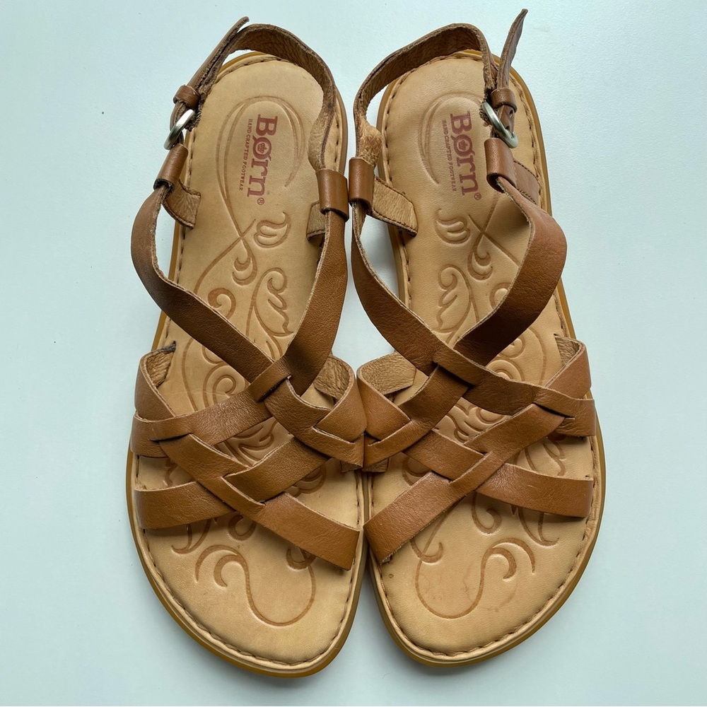 Born Women’s Leather Strappy Sandals Padded Footbed Size 8 Boho Tan Brown Summer - Picture 8 of 9